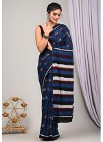 Cotton Blue Casual Wear Printed Saree